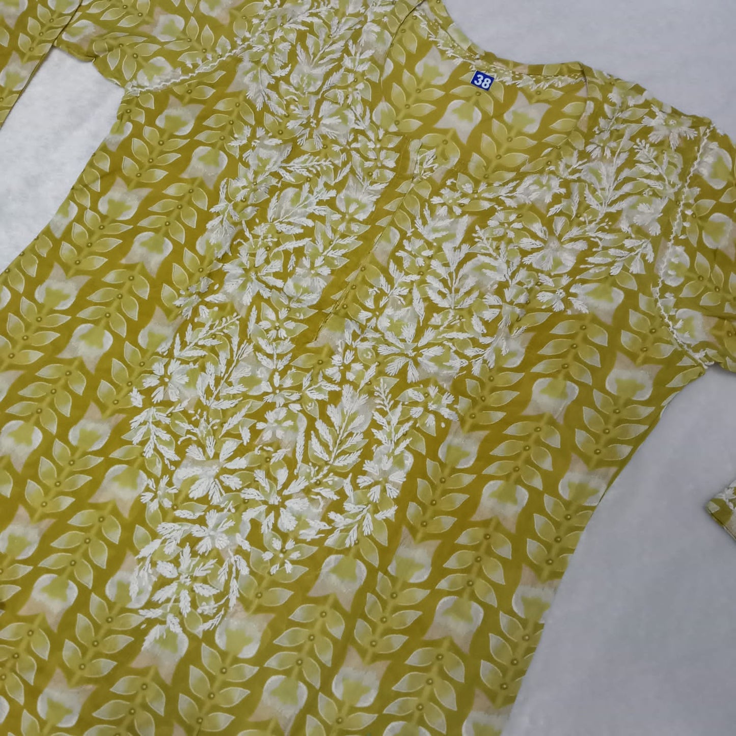 Pure Mulmul Chikankari Handwork Kurti - Leaf Green Colour - Chikankaar