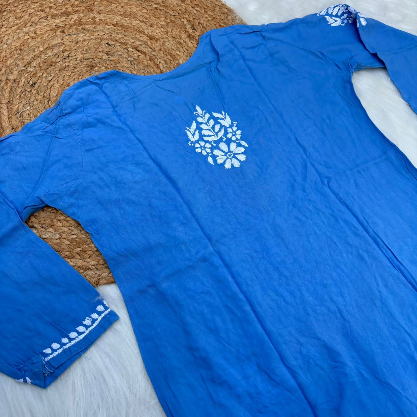 Jannat Soft Rayon Chikankari Kurti Plazo Set - Blue colour - Chikankaar