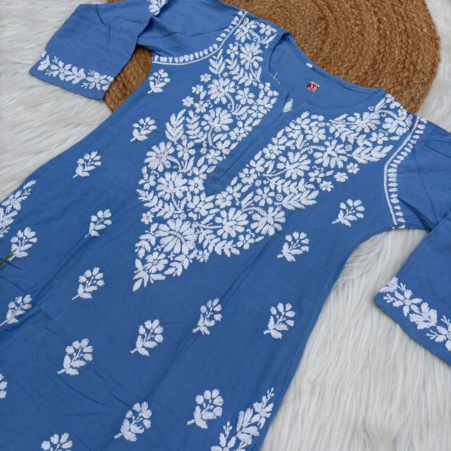 Maysa Soft Rayon Chikankari Kurti - Blue Colour