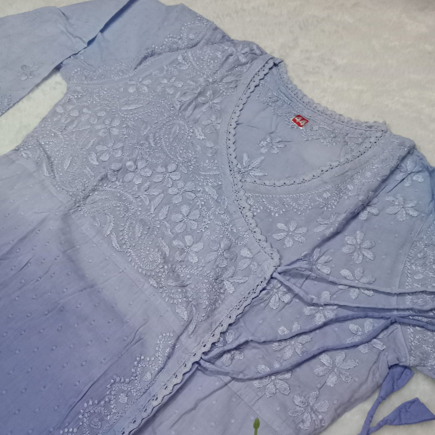 Ombre Shaded Dobby Cotton Chikankari Angarakha -Ocean Blue Colour - Chikankaar
