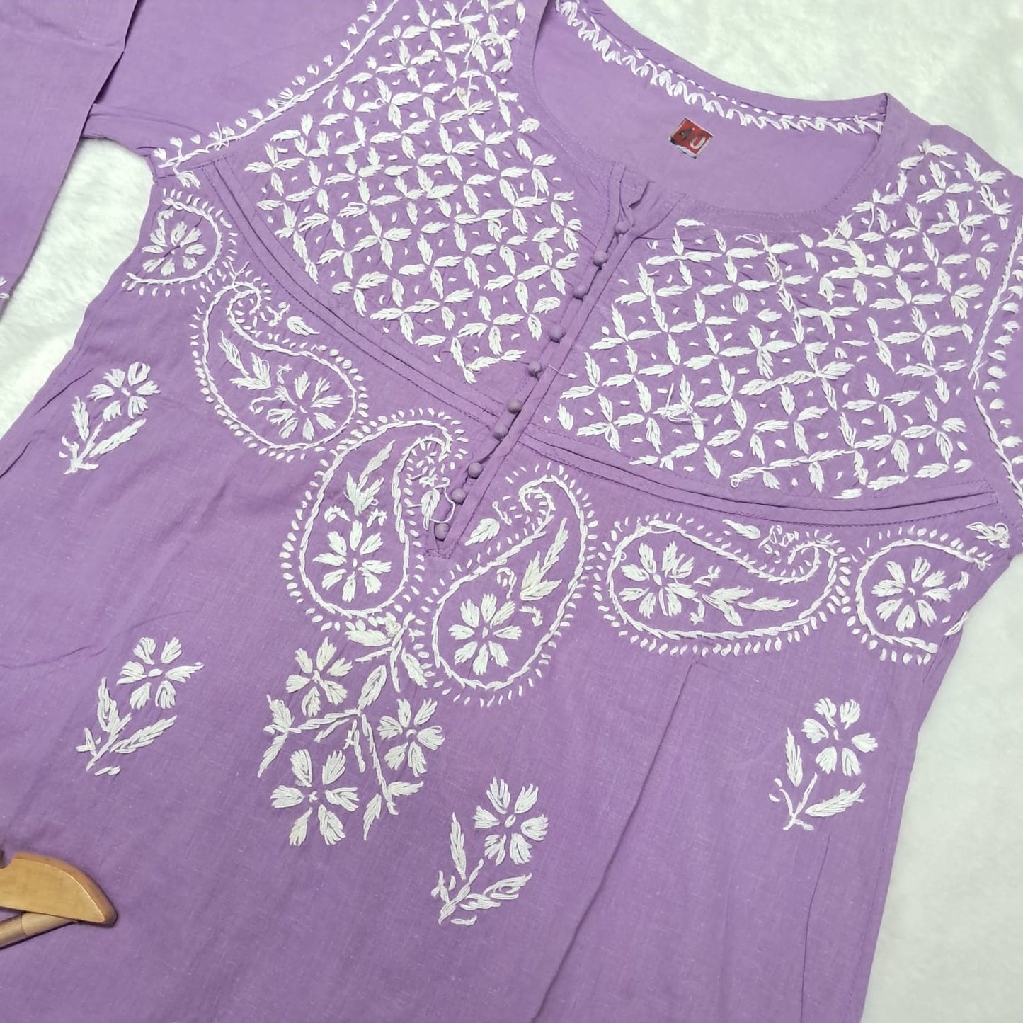 Adiva Pure Cotton Chikankari Handwork Kurti - Purple Colour - Chikankaar