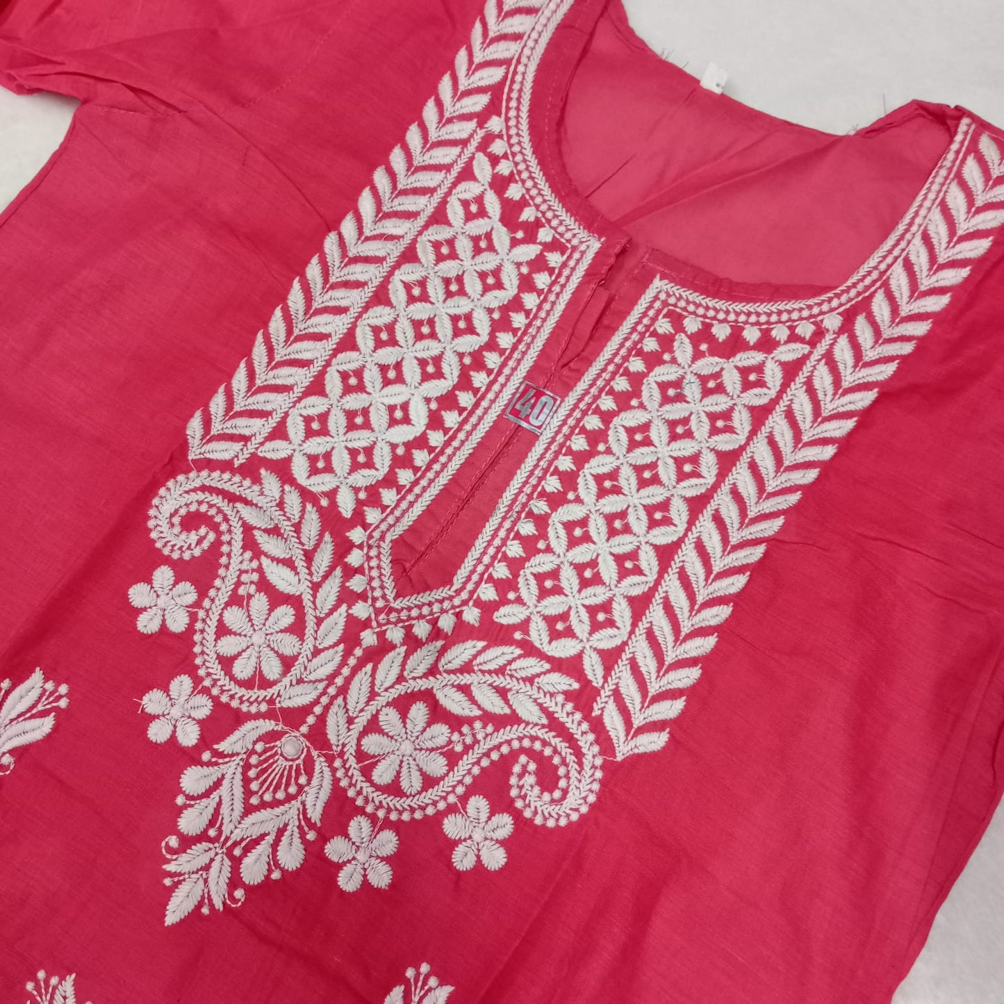 Cotton Machine Work Chikankari Kurti - Gazri Colour - Chikankaar