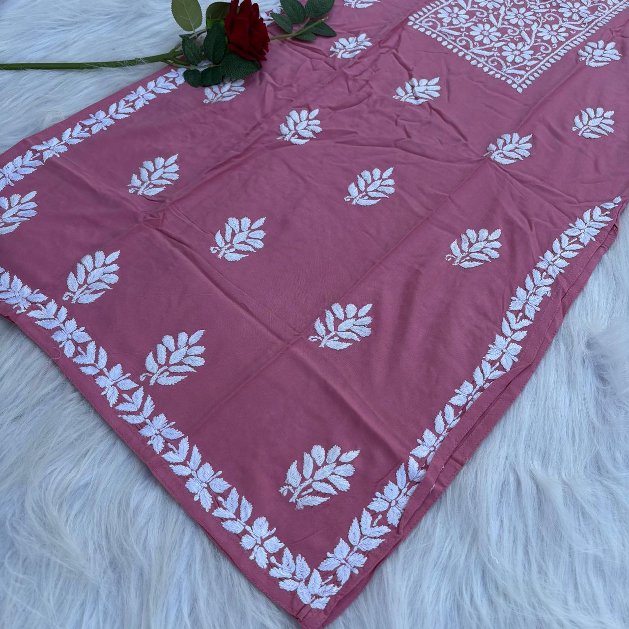 Soft Rayon Chikankari Kurti - Blush Colour