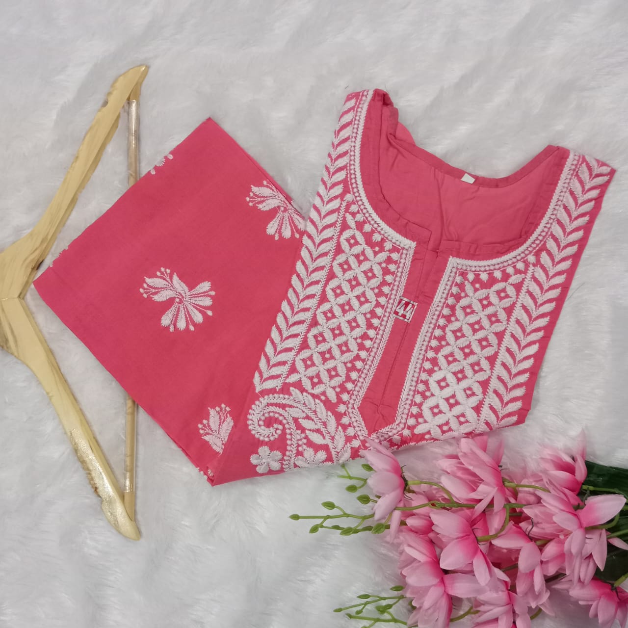 Cotton Machine Work Chikankari Kurti - Gazri Colour - Chikankaar