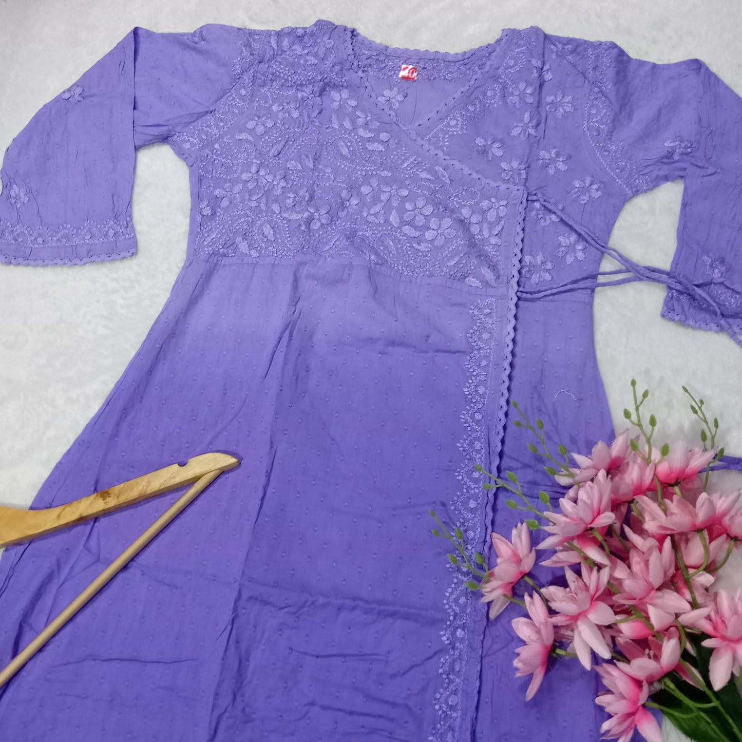 Ombre Shaded Dobby Cotton Chikankari Angarakha -Purple Colour - Chikankaar