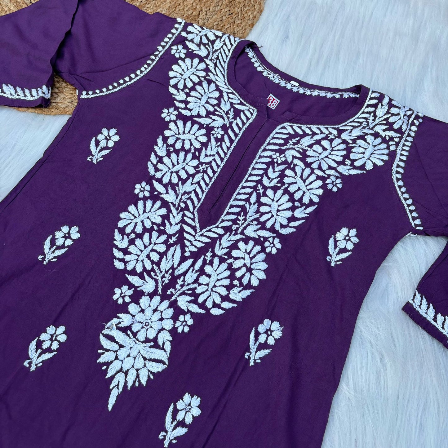 Hiba Soft Rayon Chikankari Kurti - Violet Colour - Chikankaar