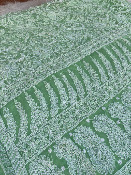 Shehnaz Georgette Full Jaal Saree with Unstitched blouse - Green Colour