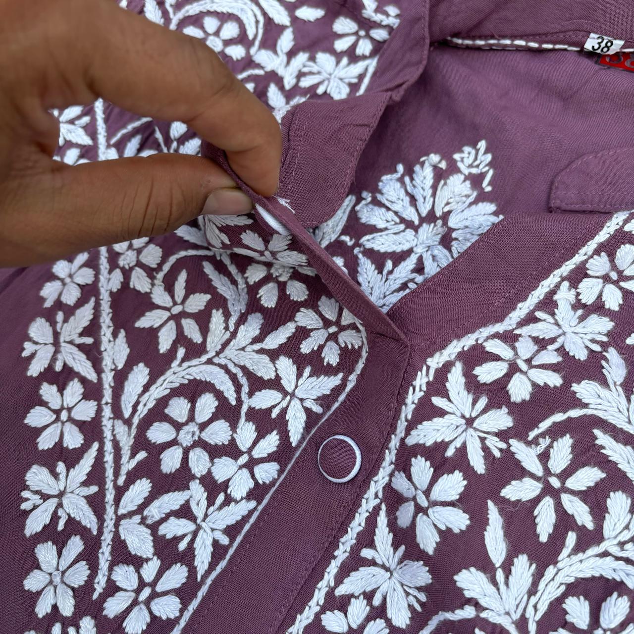 Rihana Rayon Chikankari Short Kurti Plazo Coord Set - Mauve colour - Chikankaar