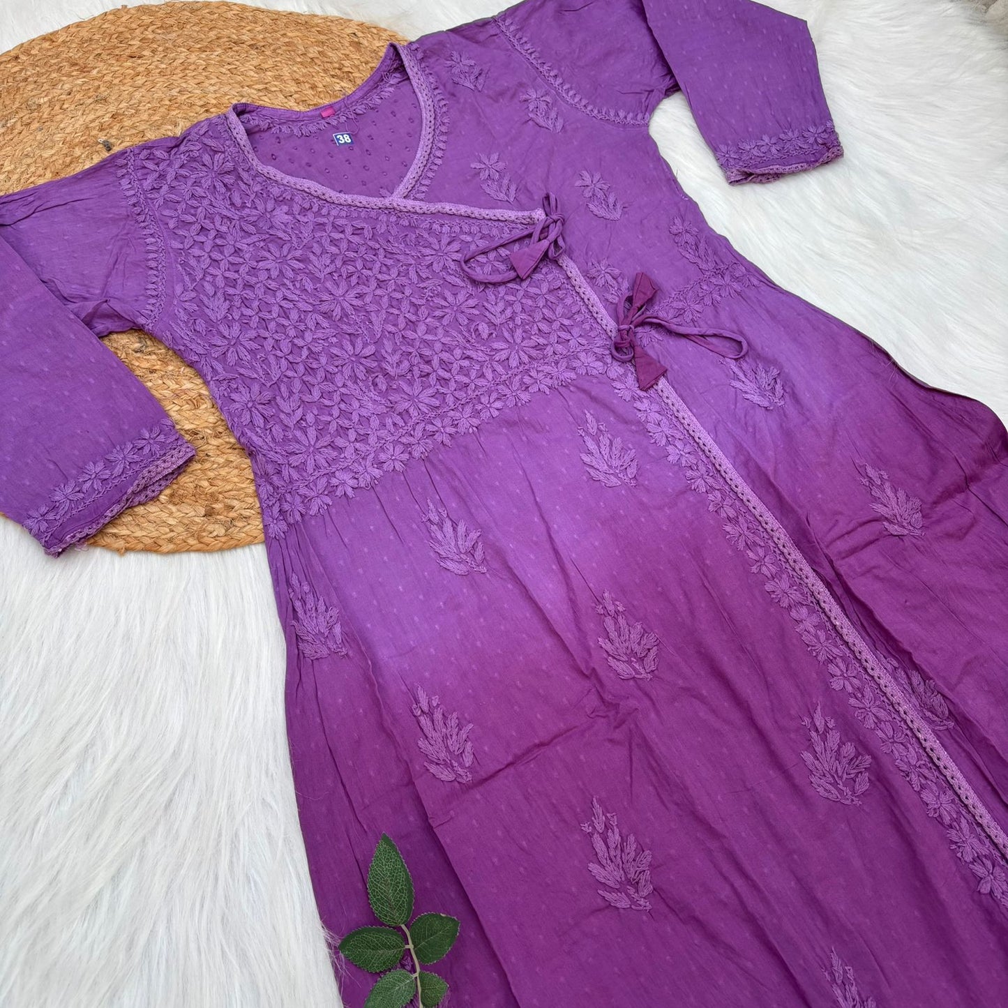 Shazia Ombre Shaded Dobby Cotton Chikankari Angarakha - Wine Colour