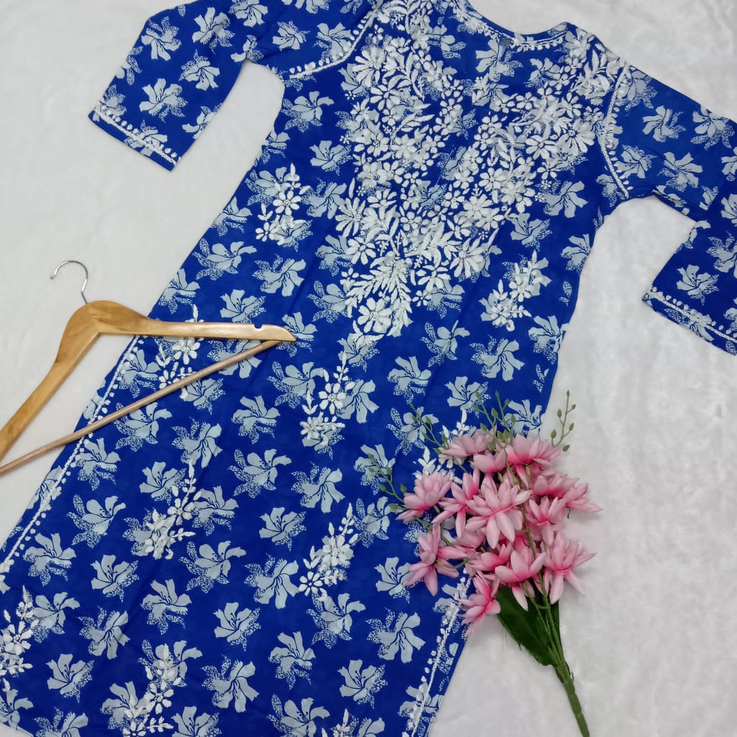 Suhana Khan Inspired Pure Mulmul Chikankari Kurti- Navy Blue Colour - Chikankaar