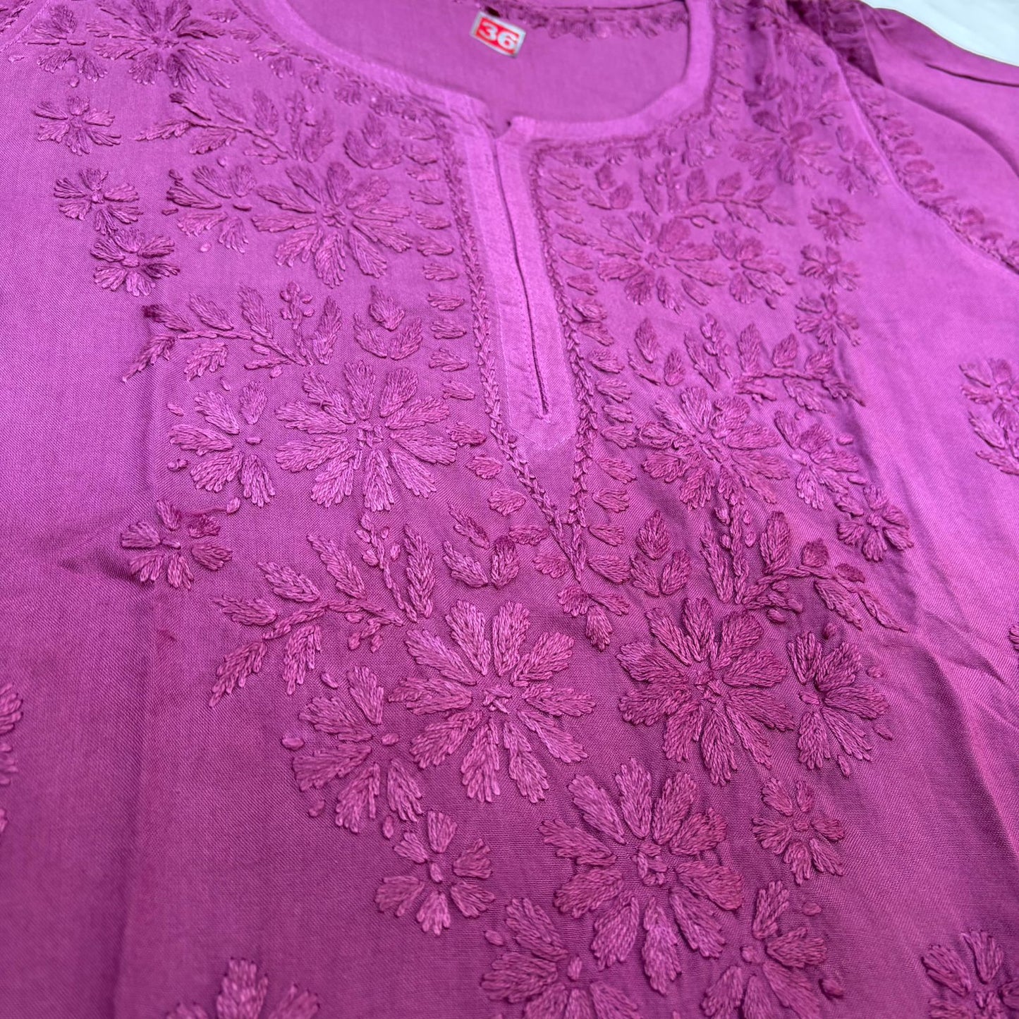 Sofia Ombre Shaded Soft Rayon Chikankari Short Kurti -Wine Colour - Chikankaar