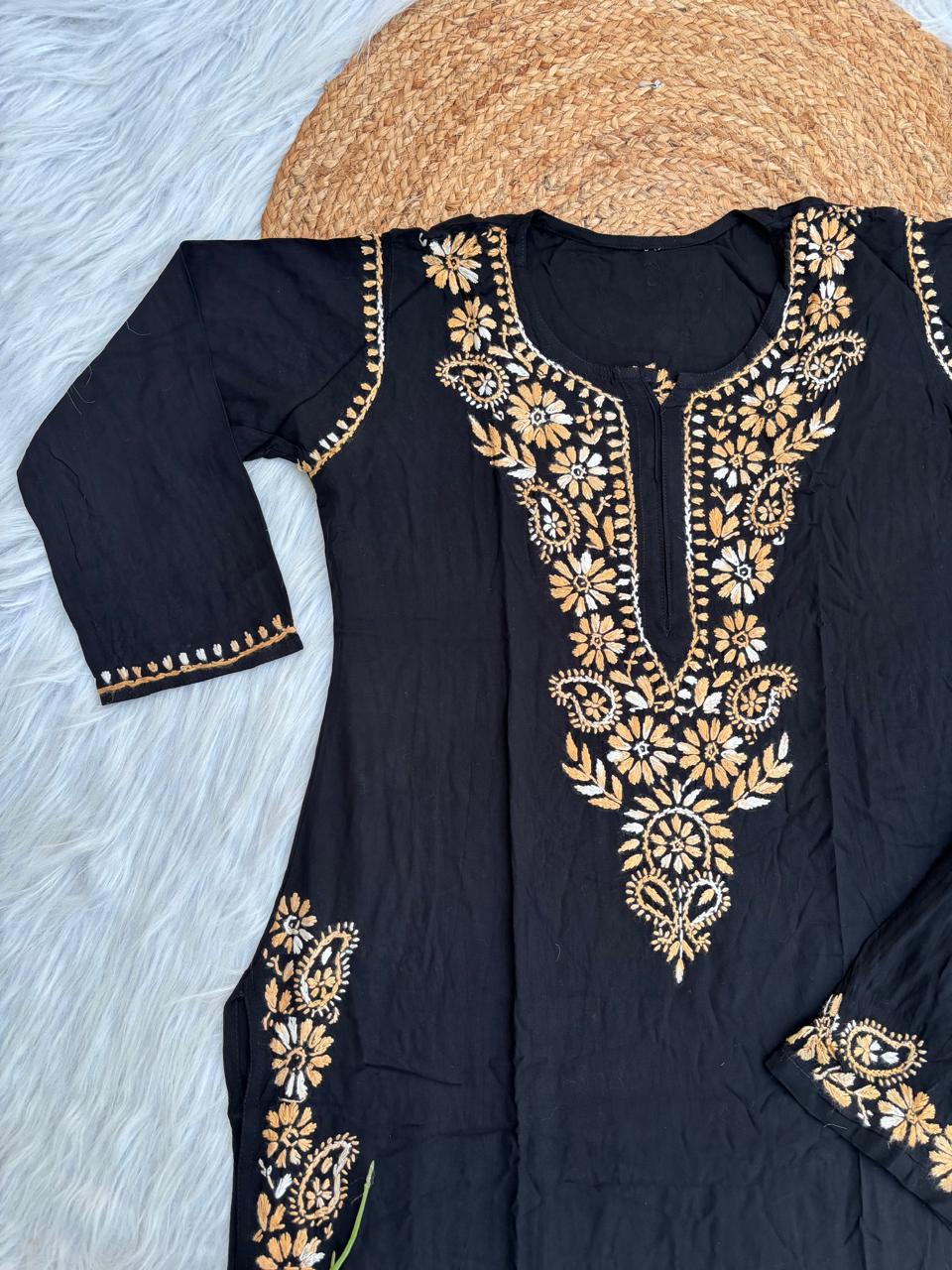 Lubna Rayon Handwork Chikankari Kurti Set- Mustard Colour