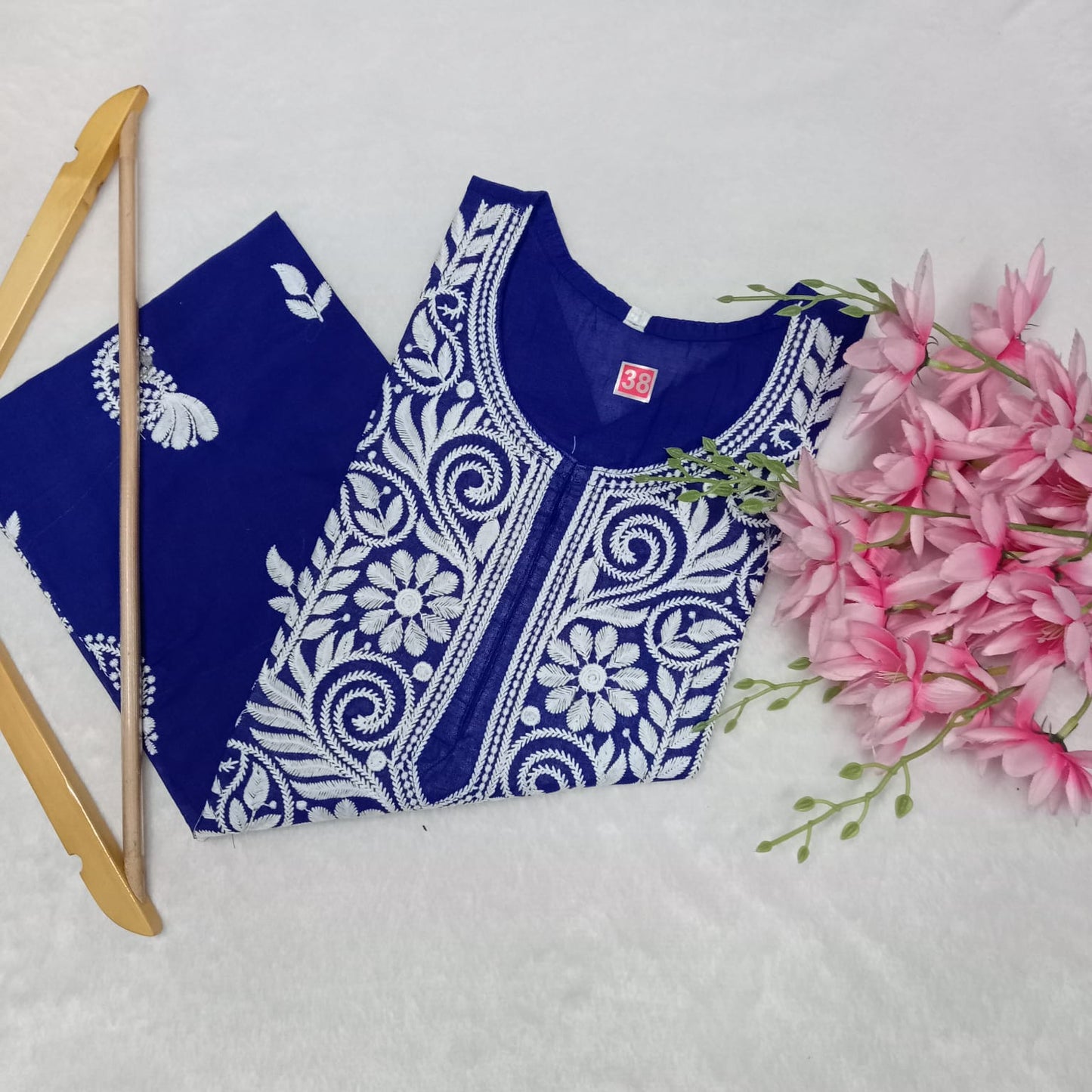 Cotton Machine Work Chikankari Kurti - Royal Blue Colour - Chikankaar