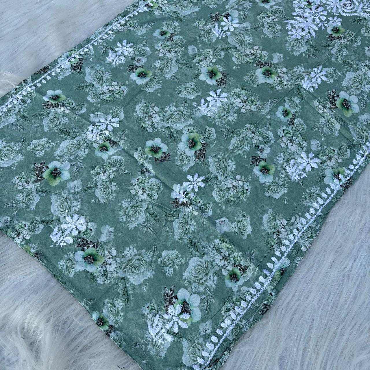 Hina Rayon Rose work Lucknowi Chikankari kurti - Green Colour