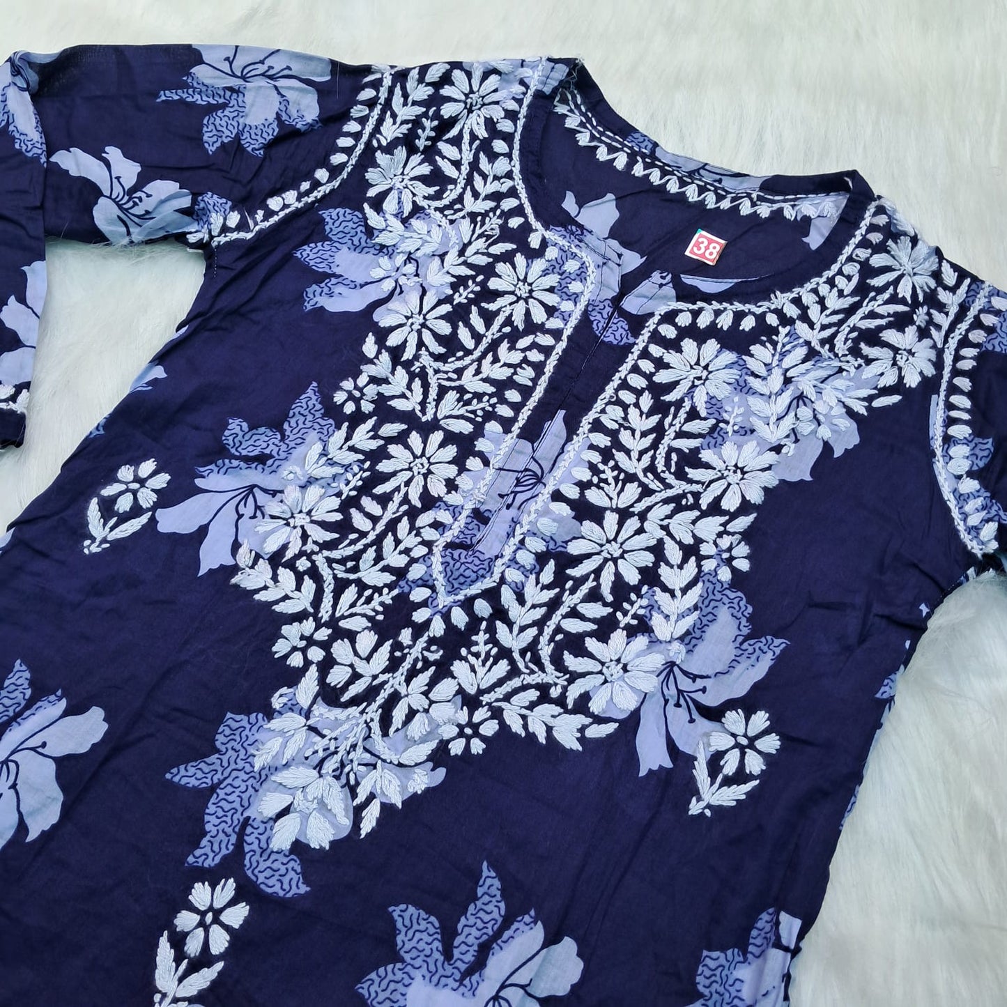 Suhana Khan Inspired Pure Mulmul Chikankari Kurti- Navy Blue Colour - Chikankaar