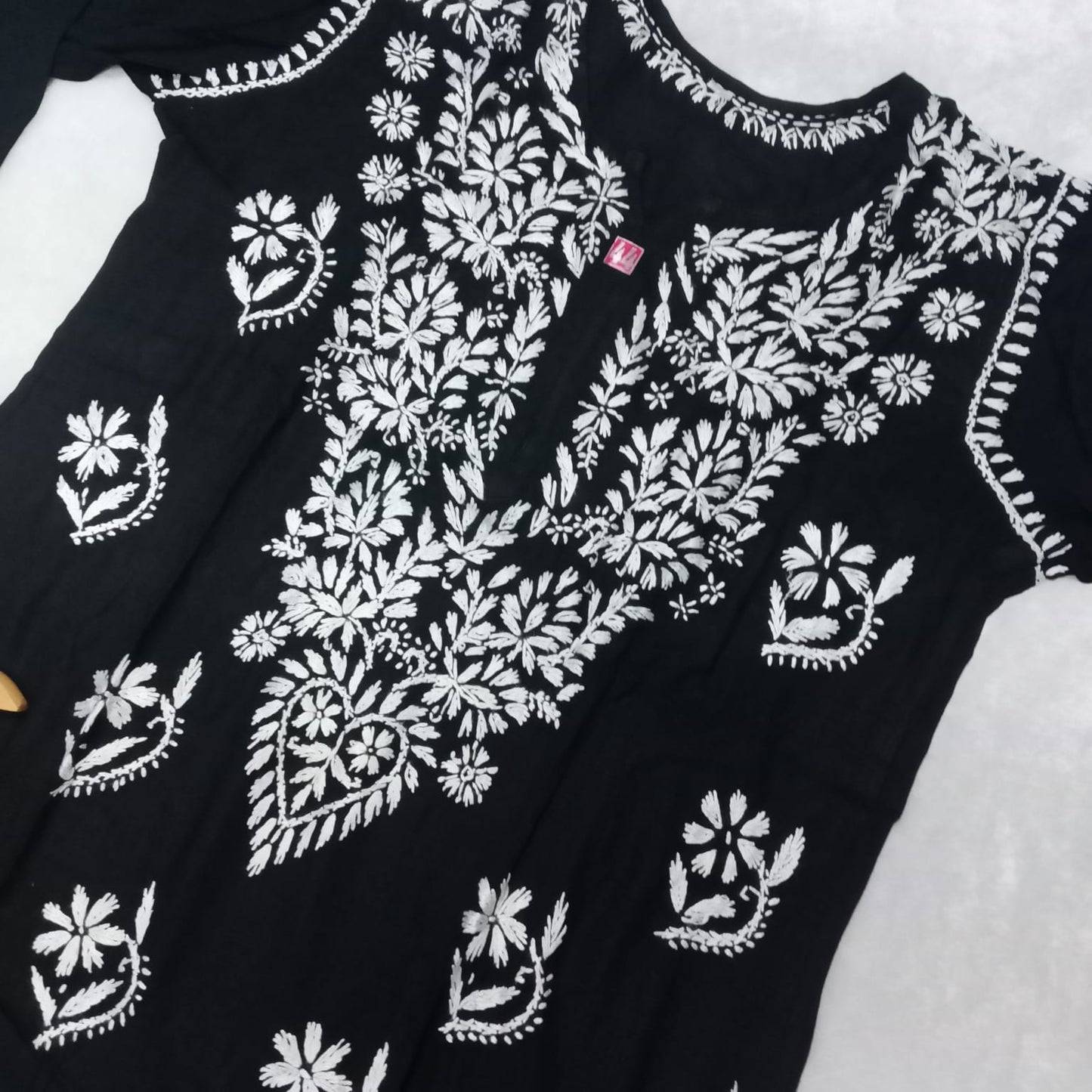 PURE RAYON KURTI PLAZO CHIKANKARI HANDWORK SET - BLACK COLOUR - Chikankaar