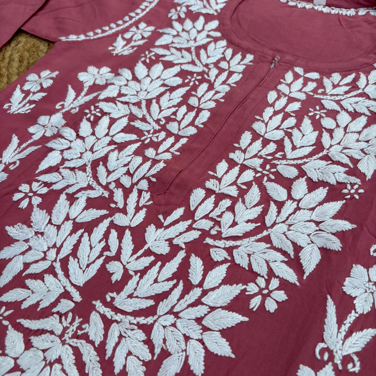 Samara Rayon Handwork Chikankari Kurti Plazo Set - Gazri Colour