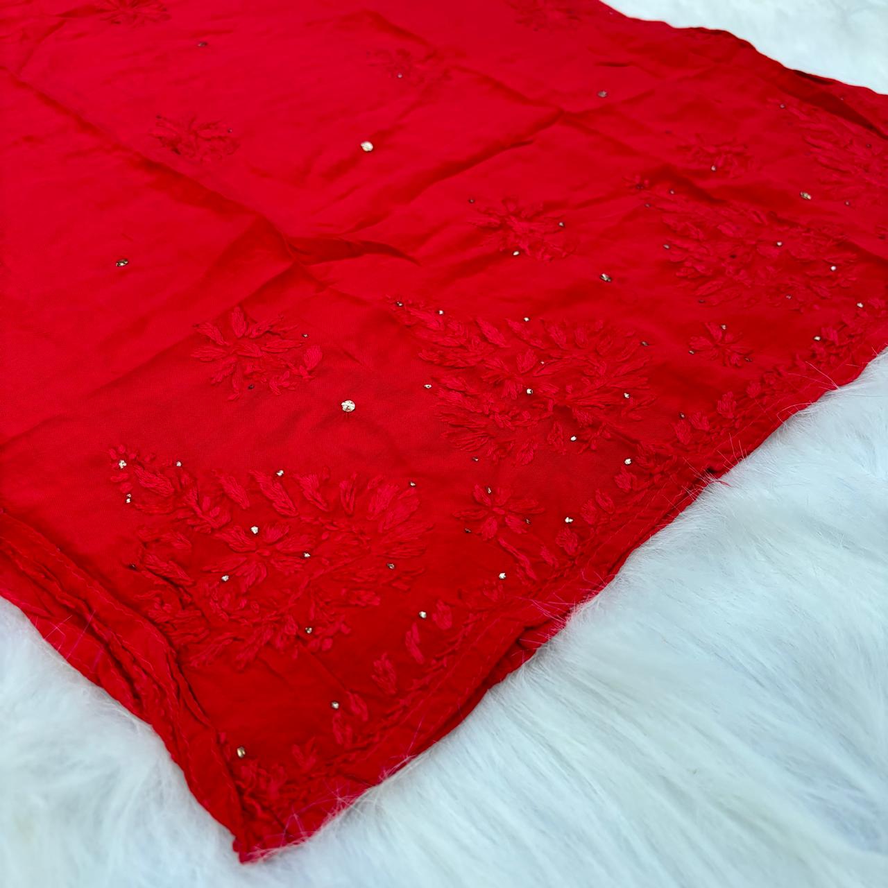 Rakul Preet Inspired Chikankari Muslin Kurti with Mukaish Work - Red Colour - Chikankaar