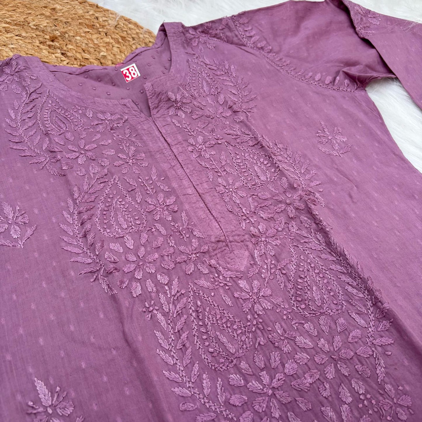 Tamanna Ombre Shaded Dobby Cotton Chikankari Kurti - Wine Colour