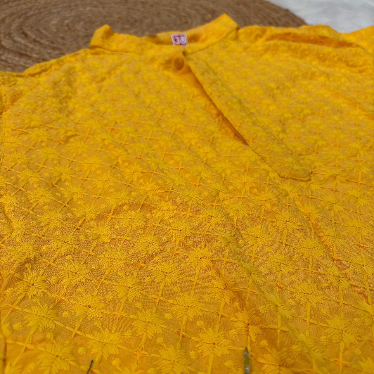 Ayaan Mens Cotton Chikankari Kurta - Yellow colour