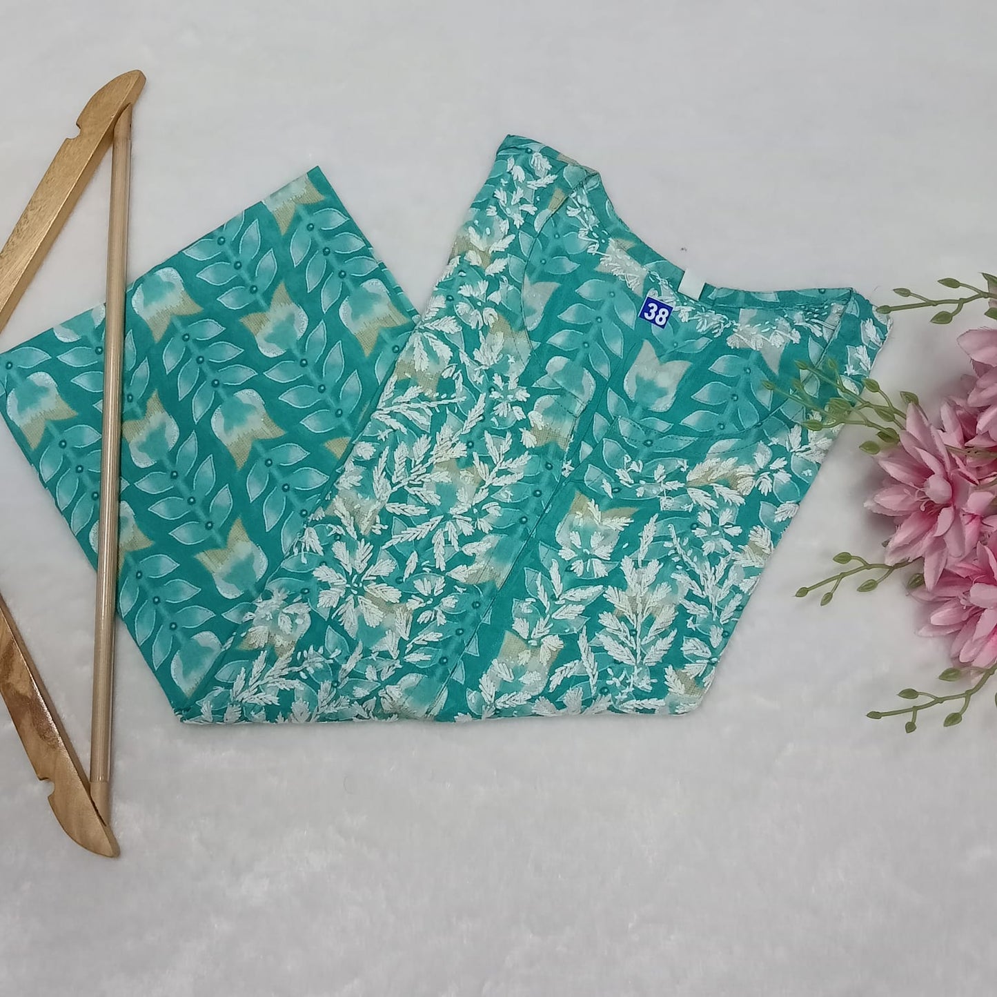 Pure Mulmul Chikankari Handwork Kurti -Sea Green Colour - Chikankaar