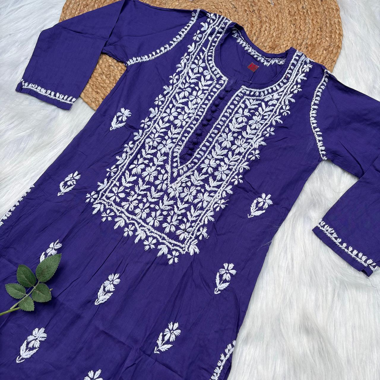Shanaya Pure Cotton Chikankari Kurti Purple Colour