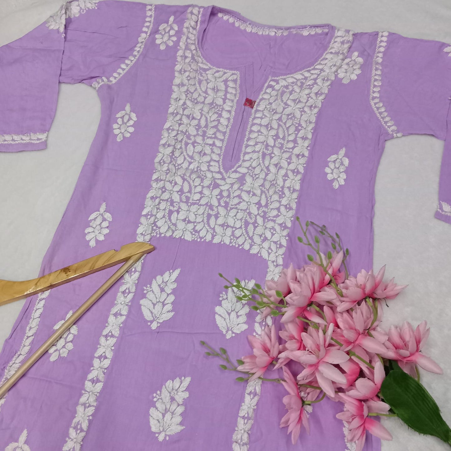 Soft Rayon Heavy Chikankari Panel Work Kurti -Purple Colour - Chikankaar