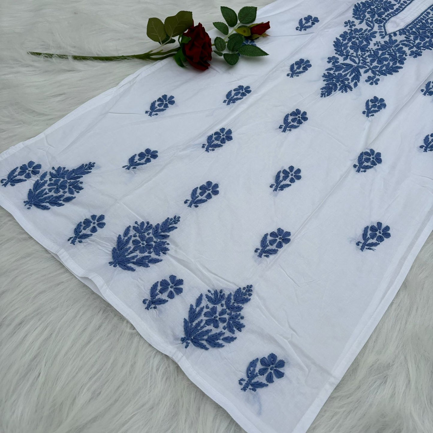 Shraddha Kapoor inspired Pure Cotton Chikankari Kurti - Blue Colour - Chikankaar