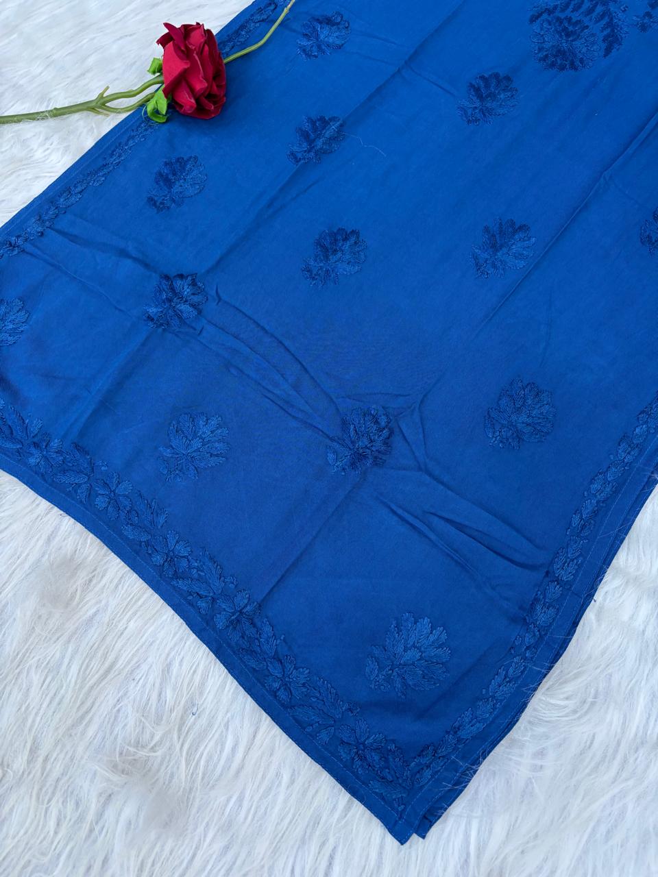 Rabab Dyeable Soft Rayon Handwork Chikankari Kurti - Blue Colour