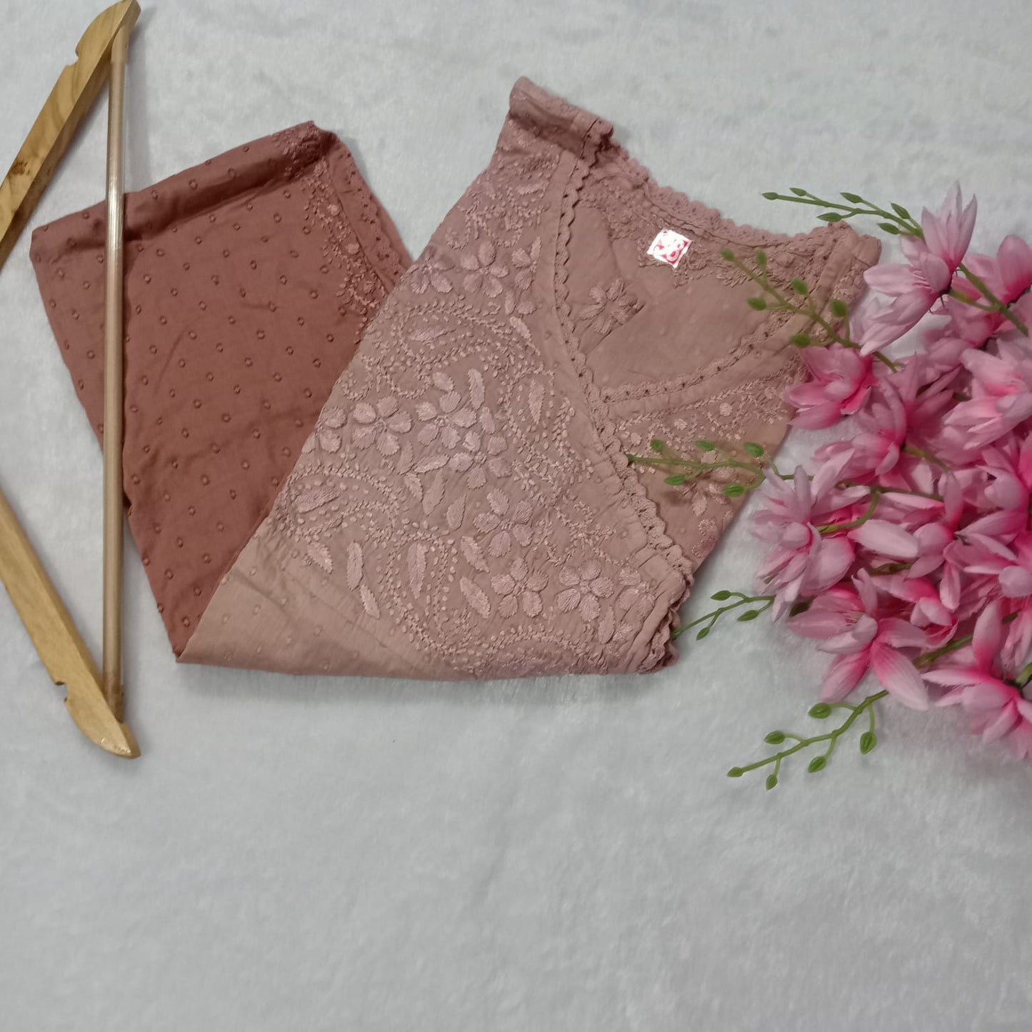 Ombre Shaded Dobby Cotton Chikankari Angarakha -Brown Colour - Chikankaar