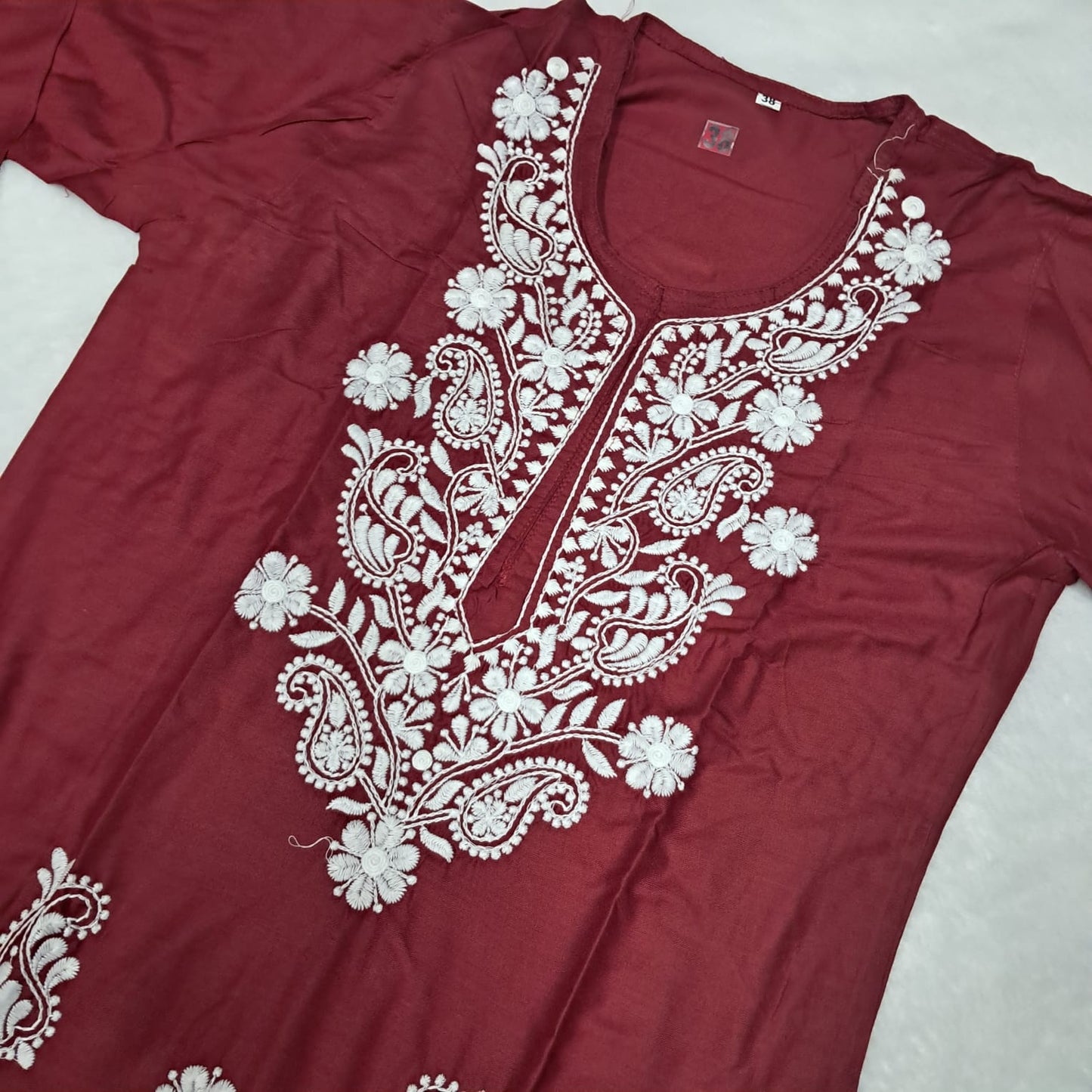 Rayon Chikankari Machine Work Kurti Plazo Set-maroon Colour - Chikankaar