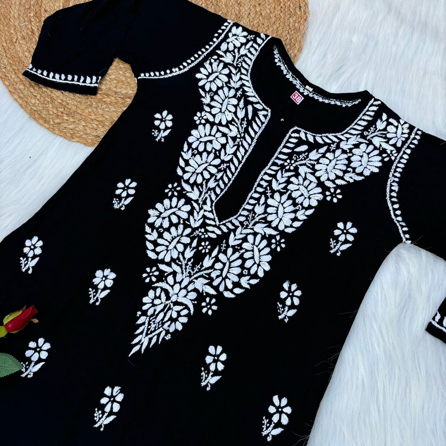 Hiba Soft Rayon Chikankari Kurti - Black Colour - Chikankaar