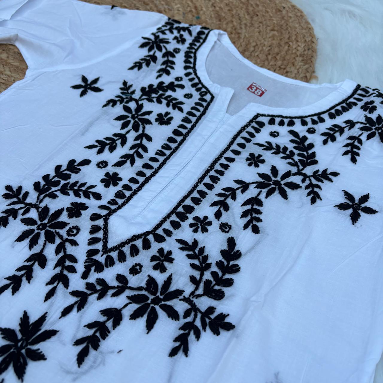 Shraddha Kapoor inspired Pure Cotton Chikankari Kurti - Black Colour - Chikankaar