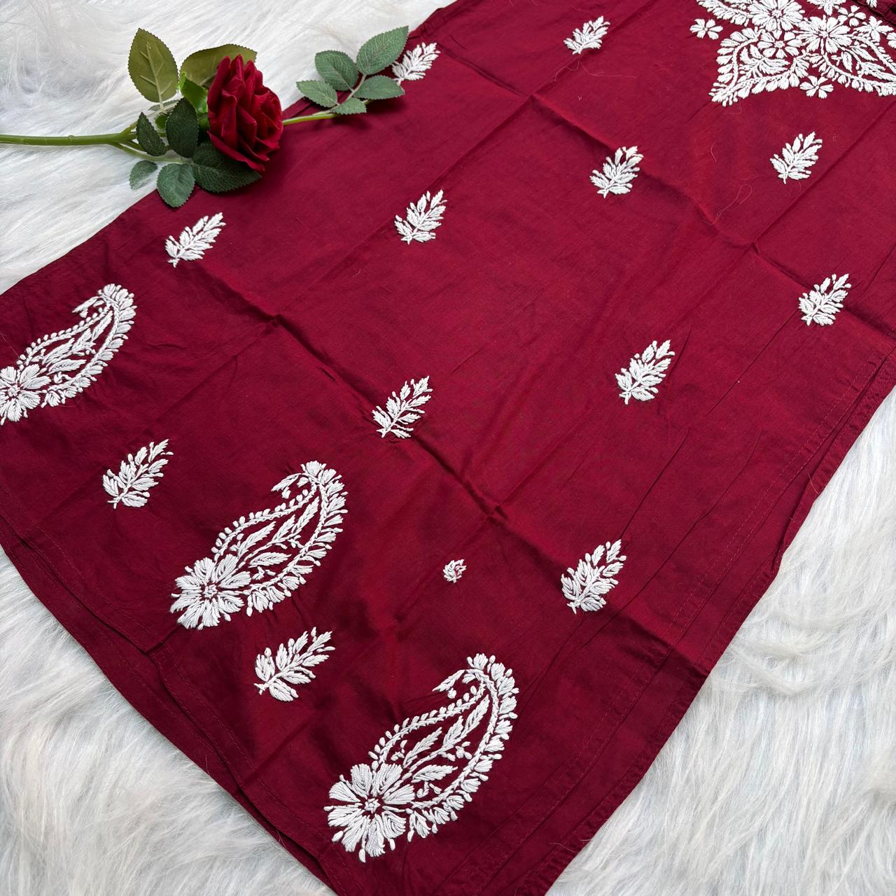 Sabeena Pure Cotton Chikankari Kurti Maroon Colour