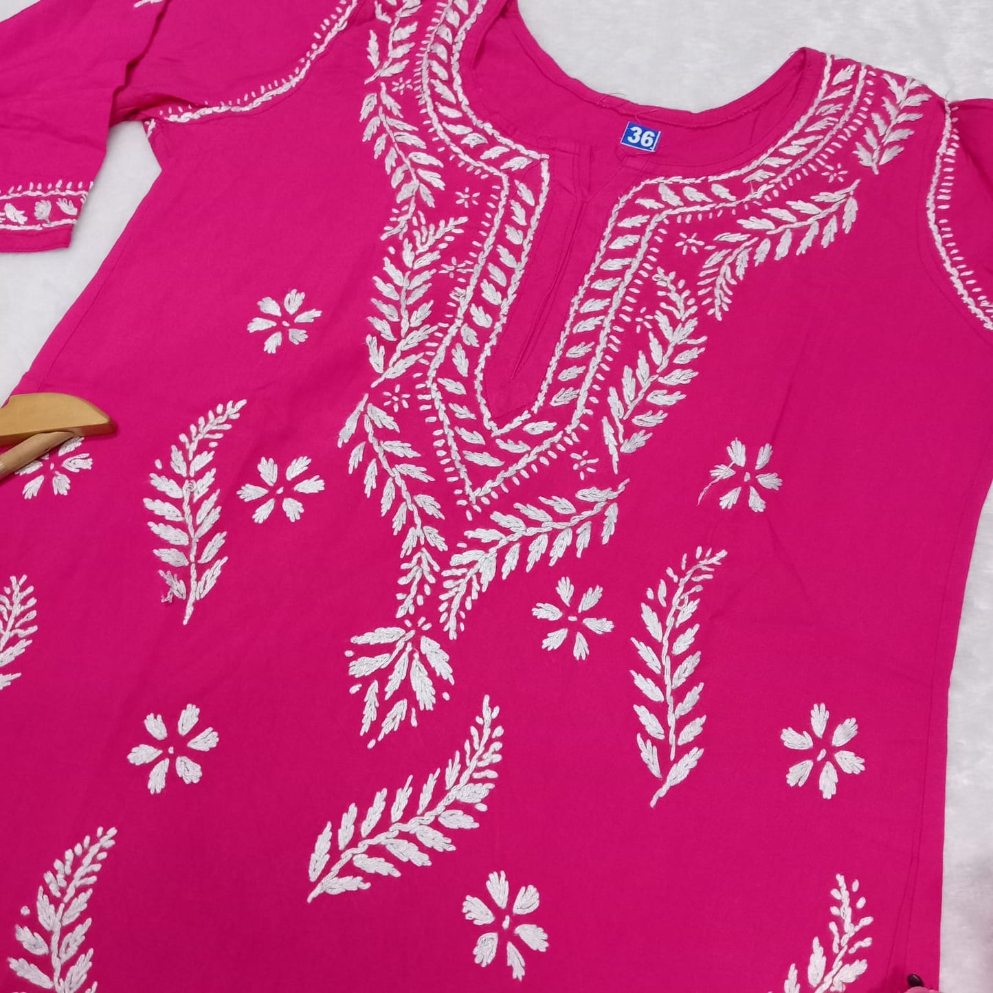 Inaya Rayon Chikankari Handwork Short Kurti -Rani colour - Chikankaar
