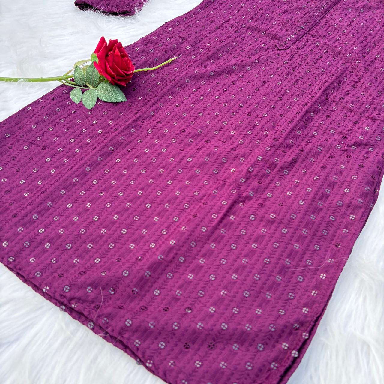 Ayaan Mens Cotton Chikankari Kurta - Wine colour