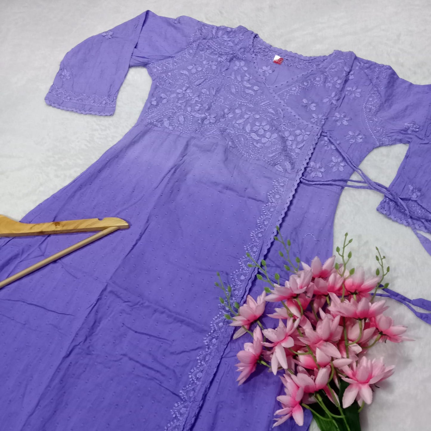 Ombre Shaded Dobby Cotton Chikankari Angarakha -Purple Colour - Chikankaar