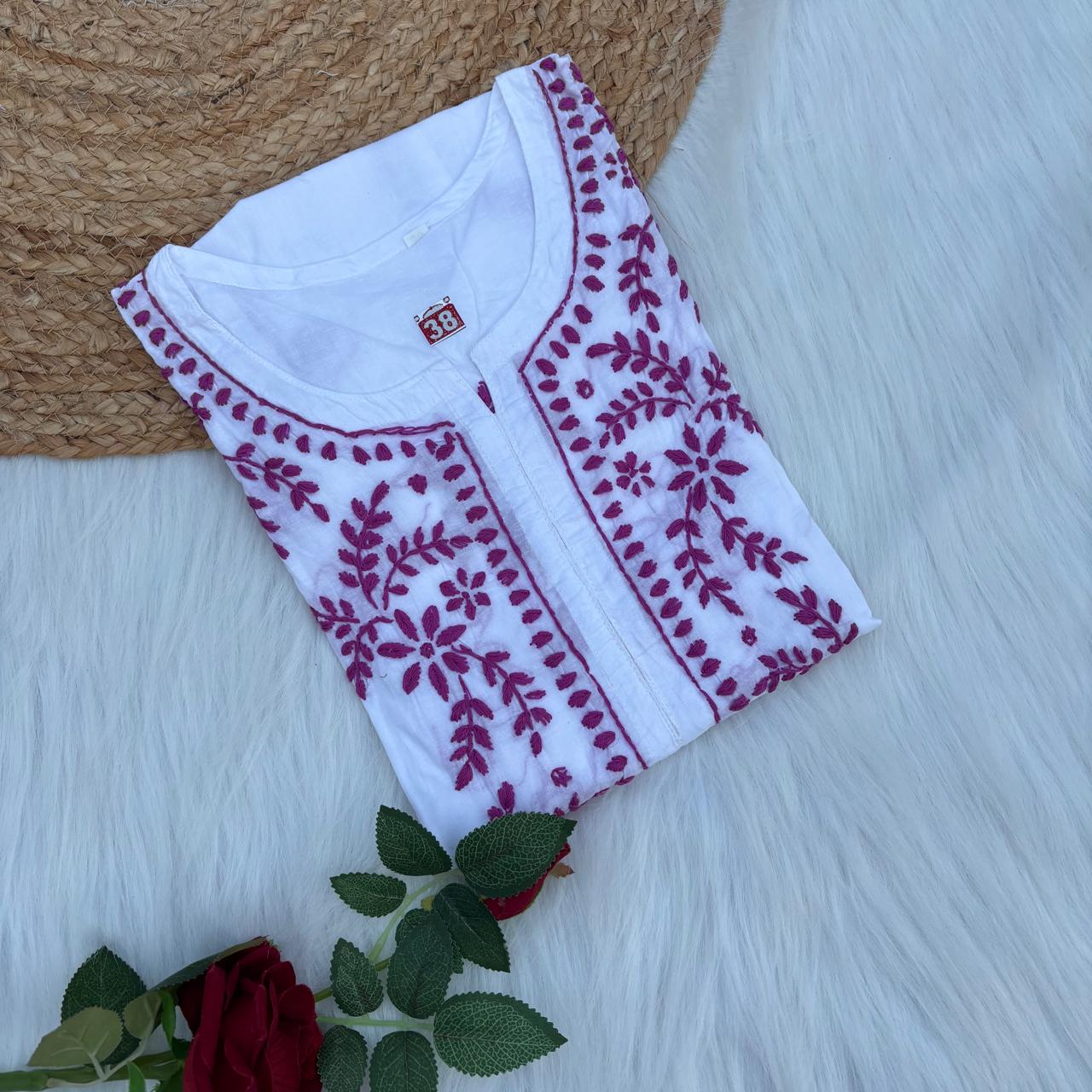 Shraddha Kapoor inspired Pure Cotton Chikankari Kurti - Mauve Colour - Chikankaar