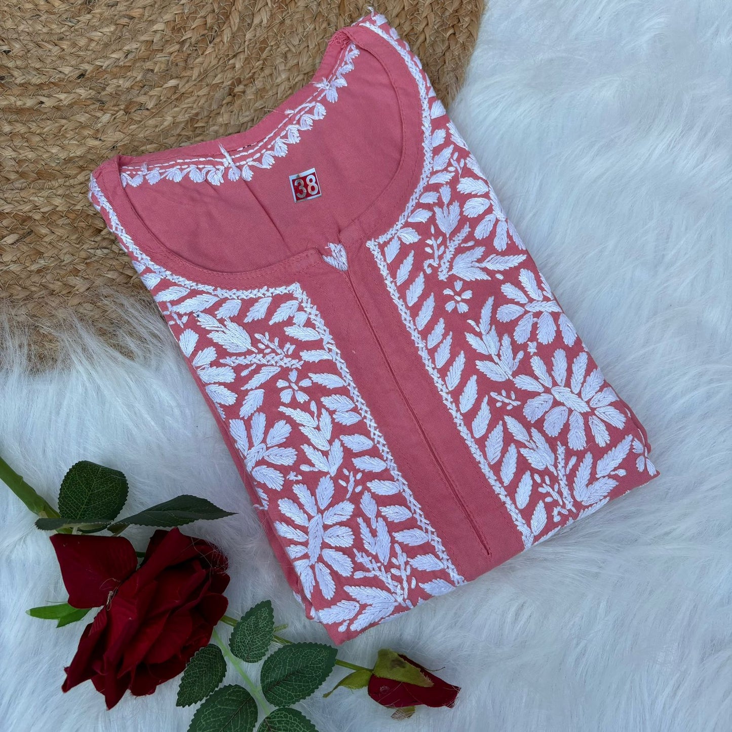 Hiba Soft Rayon Chikankari Kurti - Peach Colour - Chikankaar