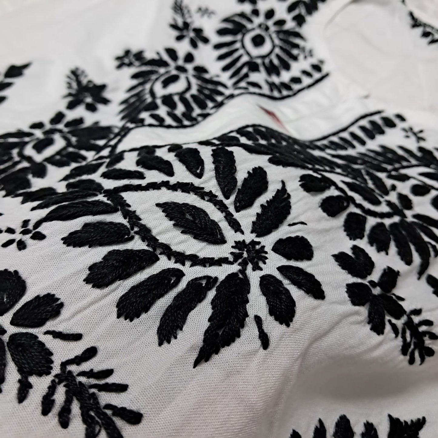 Ghazal Chikankari Rayon Straight Kurti - White Black Color - Chikankaar