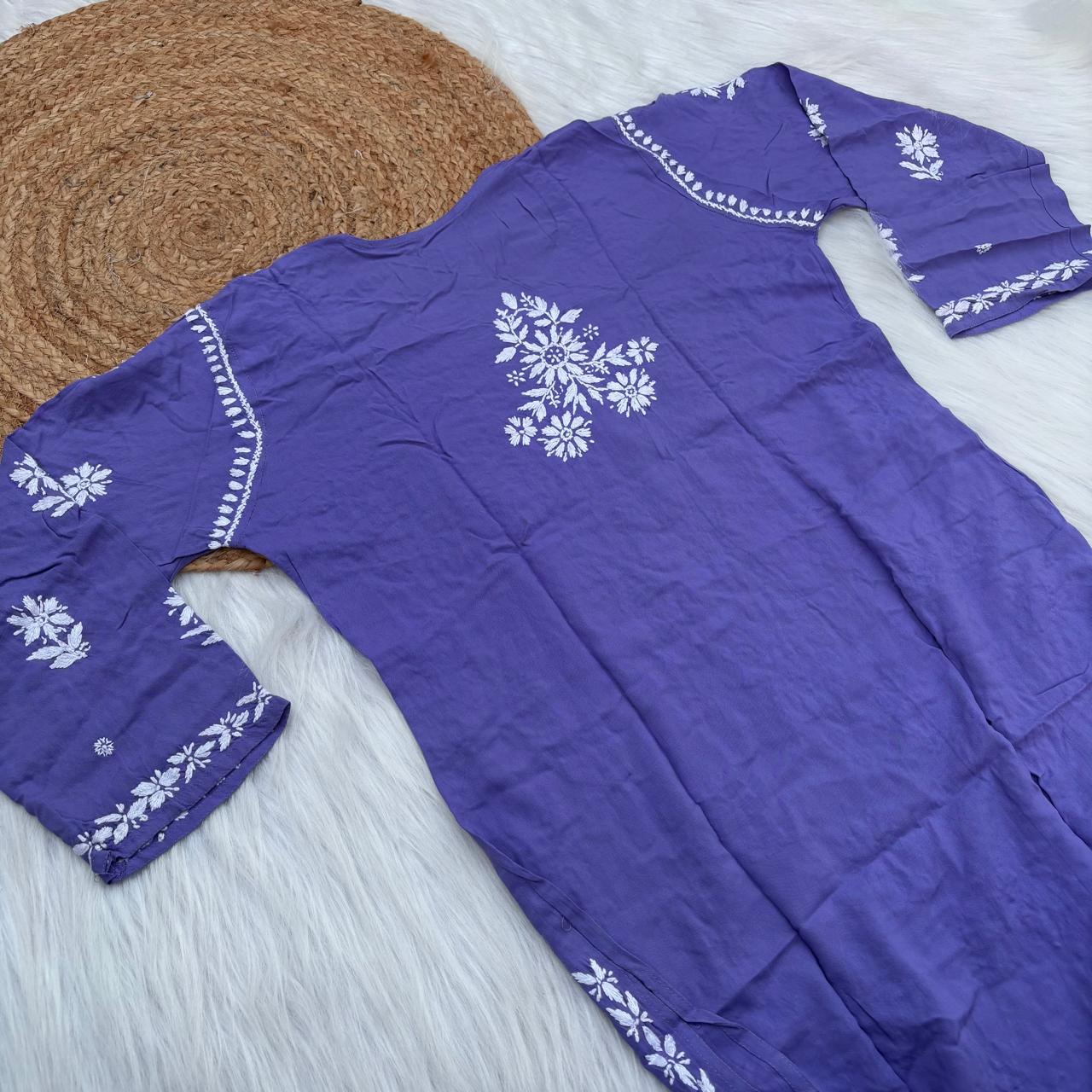 Maya Rayon Chikankari Kurti Plazo Set - Purple Colour
