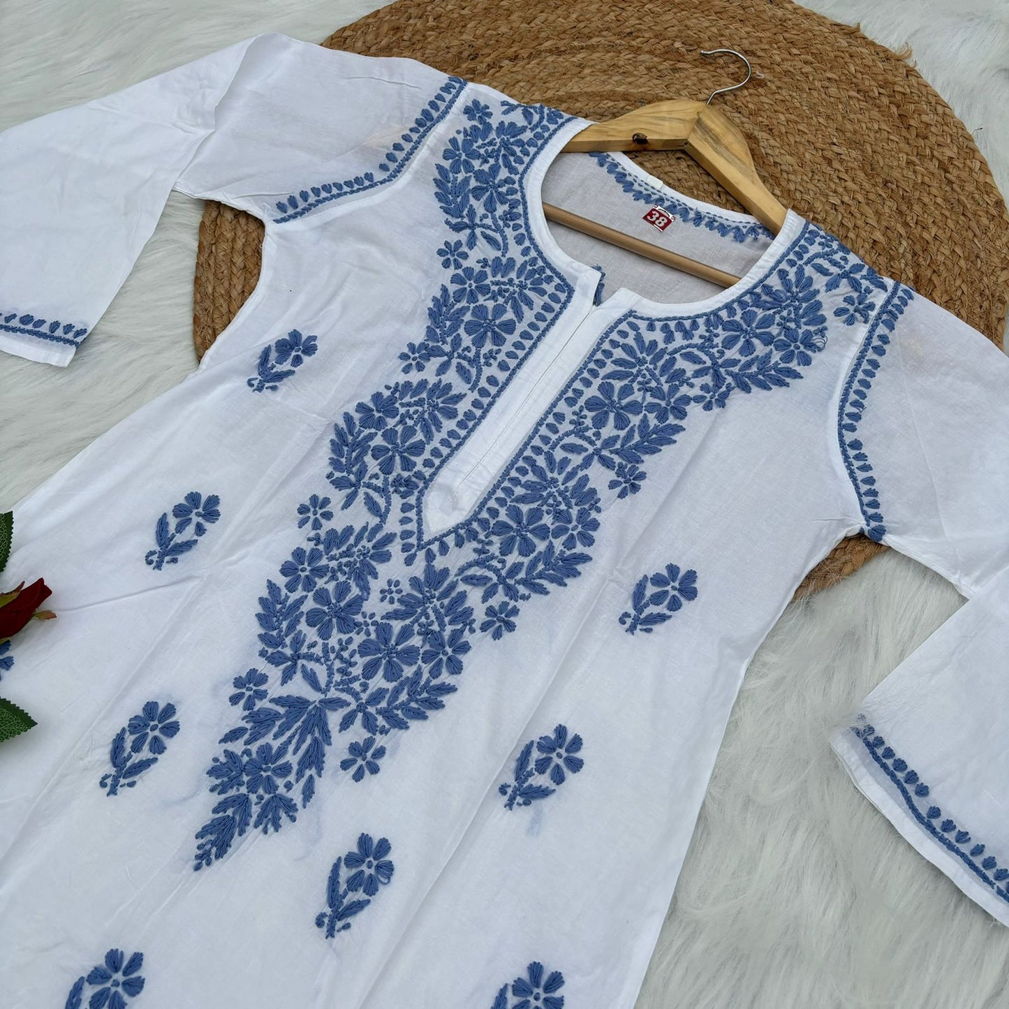 Shraddha Kapoor inspired Pure Cotton Chikankari Kurti - Blue Colour - Chikankaar