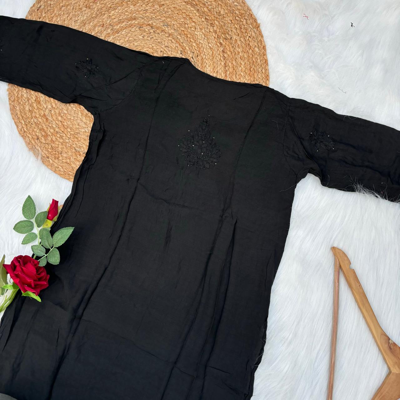 Rakul Preet Inspired Chikankari Muslin Kurti with Mukaish Work - Black Colour - Chikankaar