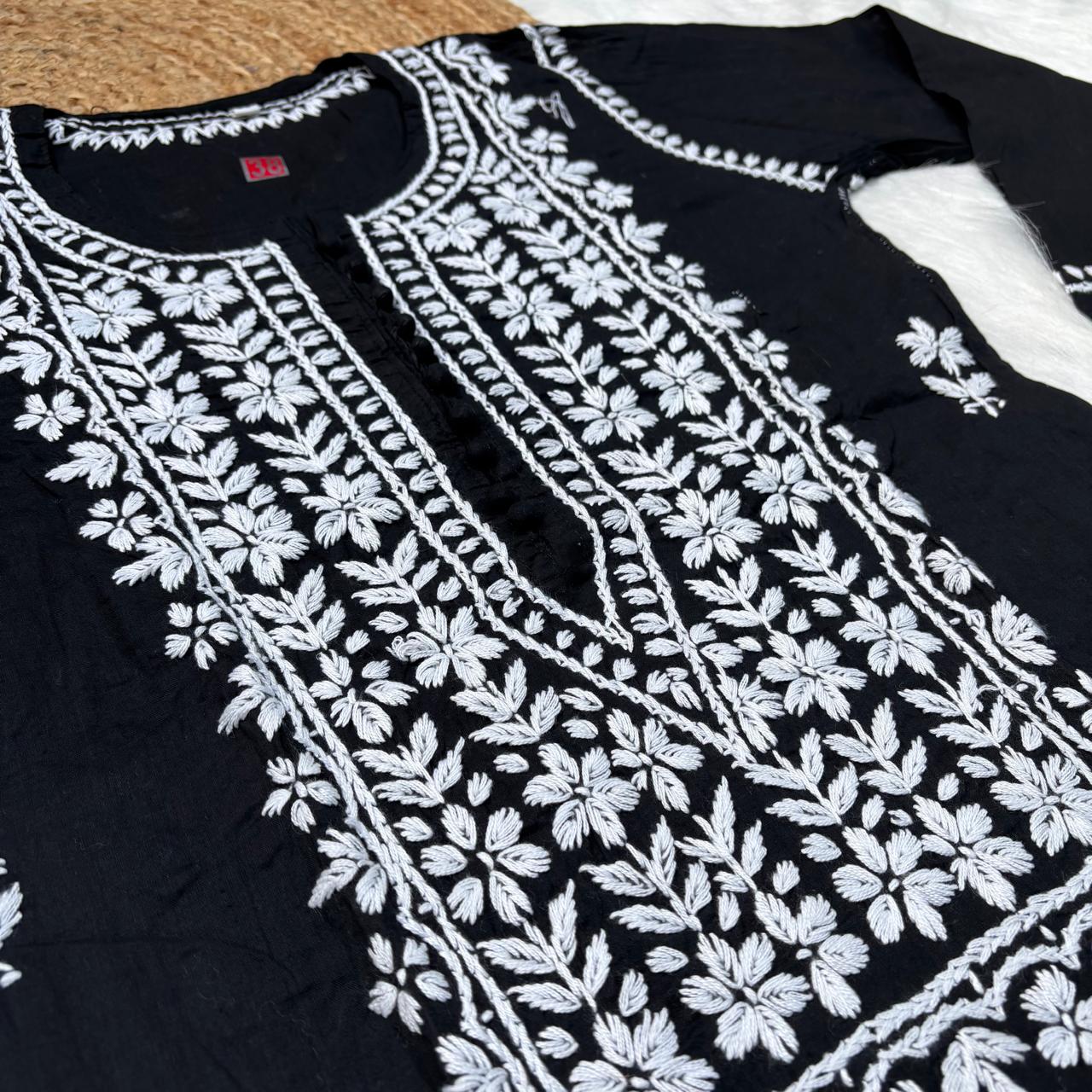 Shanaya Pure Cotton Chikankari Kurti Black Colour