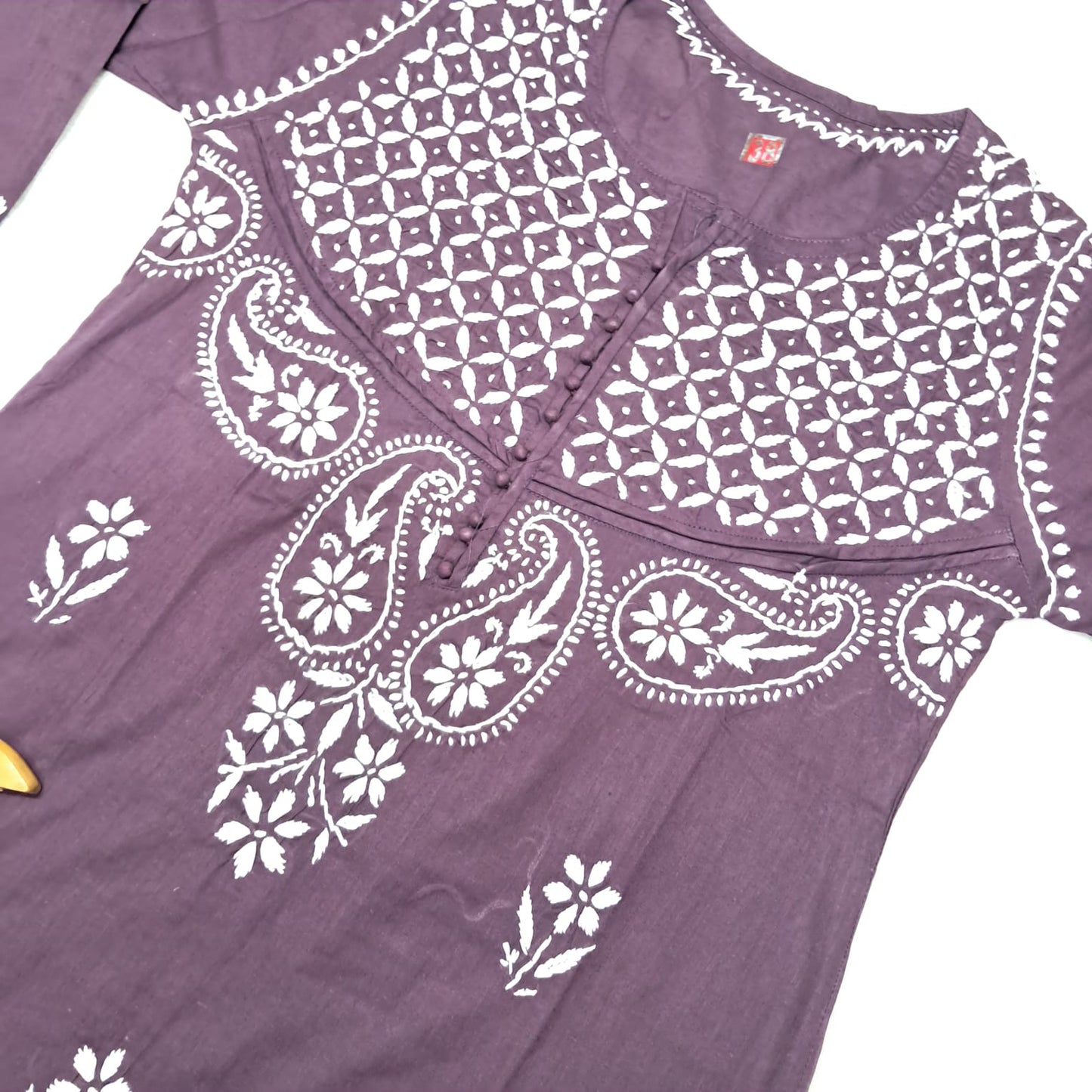 Adiva Pure Cotton Chikankari Handwork Kurti - Wine Colour - Chikankaar