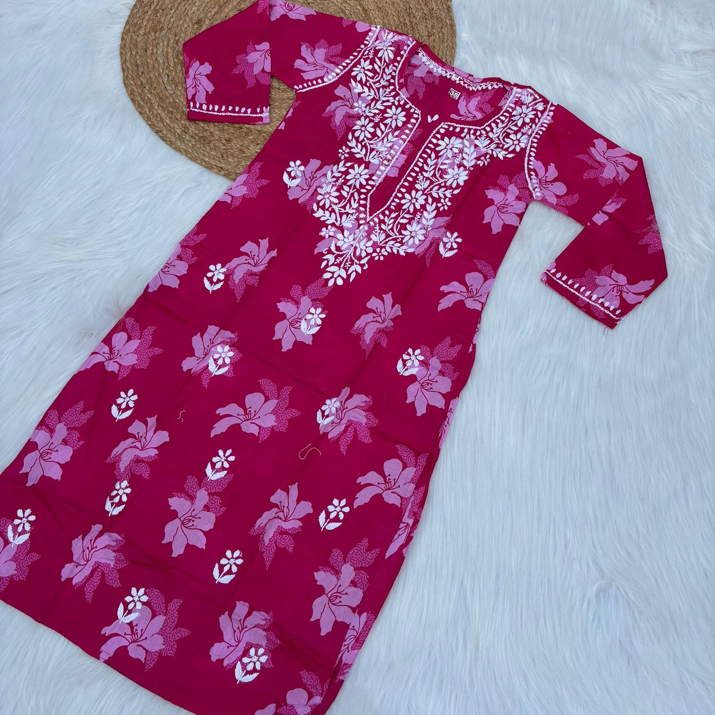 Suhana Khan Inspired Pure Mulmul Chikankari Kurti- Pink Colour - Chikankaar