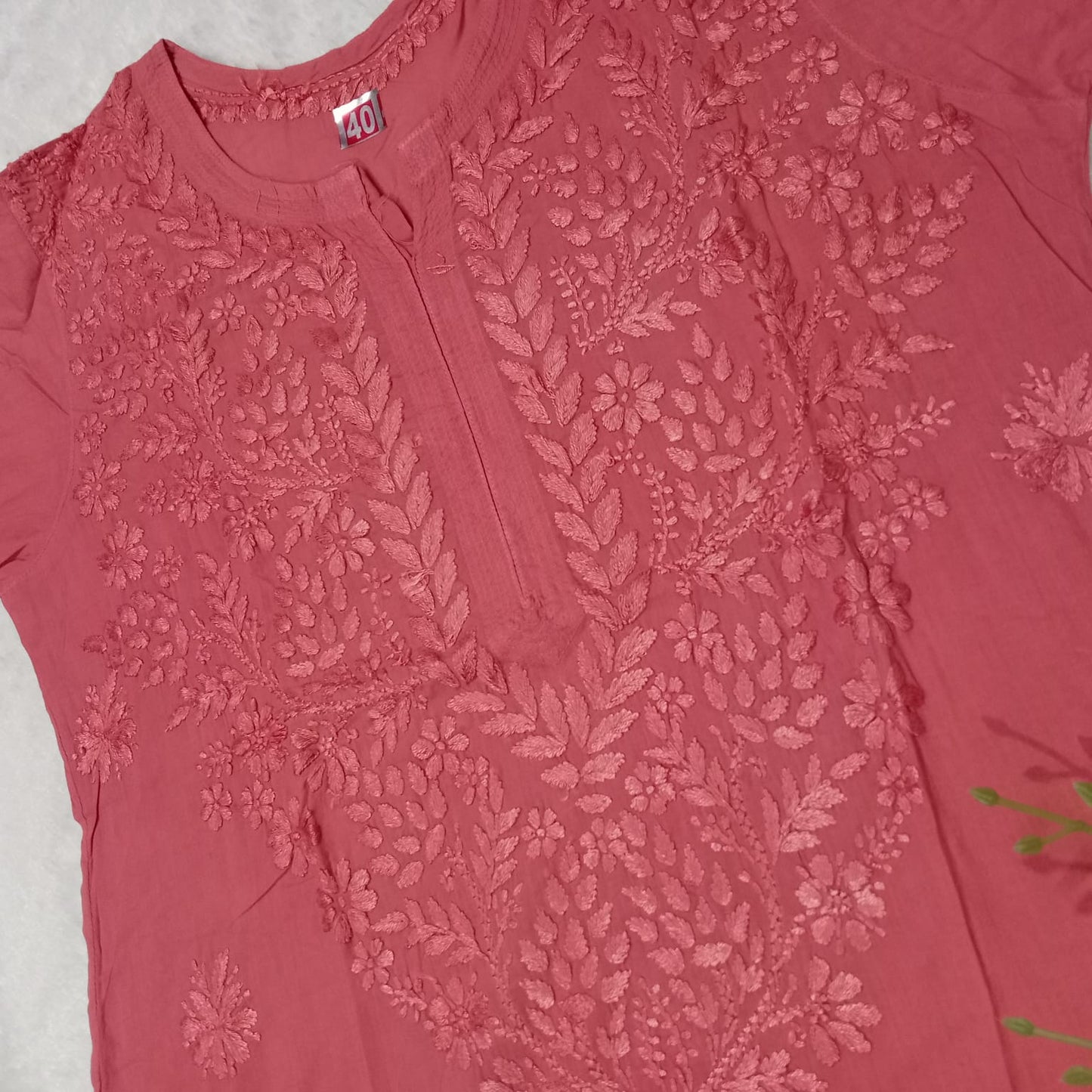 EXCLUSIVE PURE COTTON CHIKANKARI DYED KURTI - GAZRI COLOUR - Chikankaar