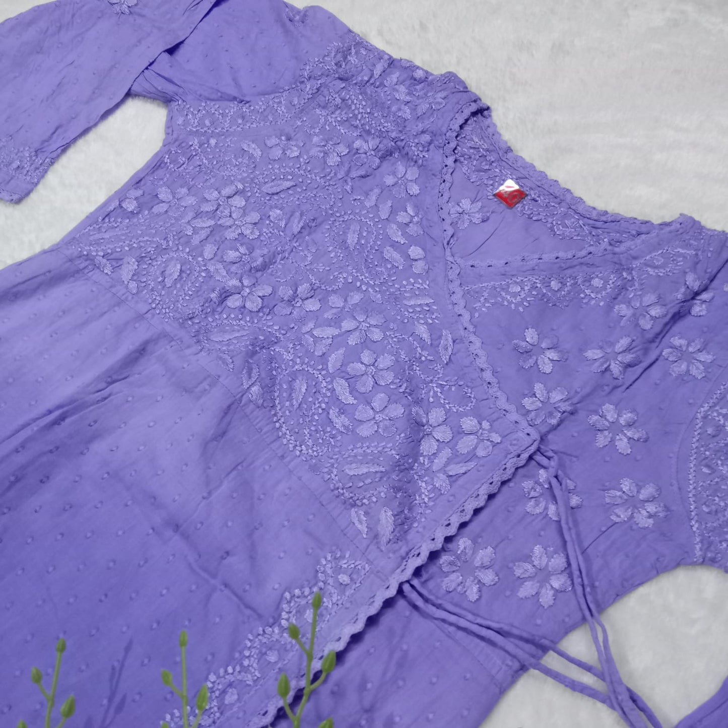 Ombre Shaded Dobby Cotton Chikankari Angarakha -Purple Colour - Chikankaar