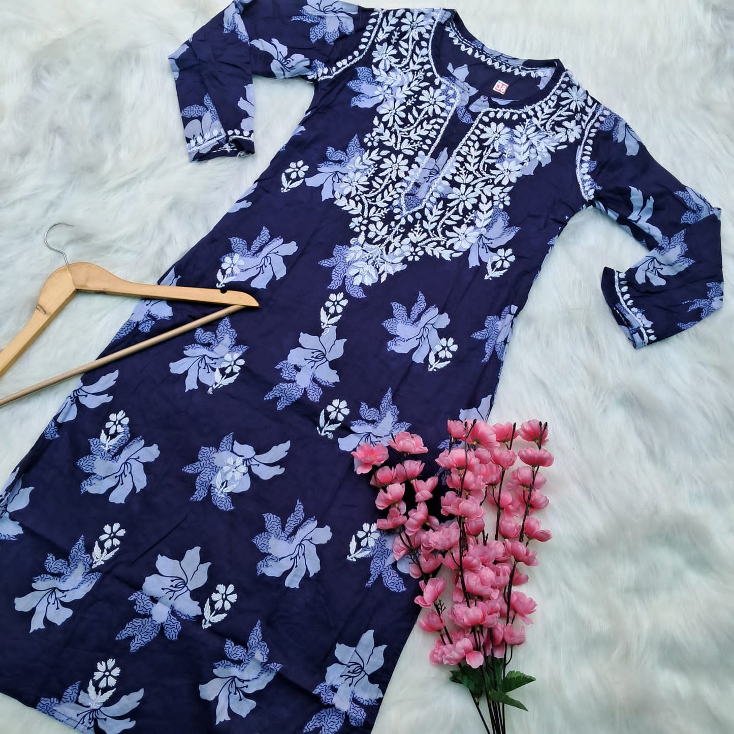 Suhana Khan Inspired Pure Mulmul Chikankari Kurti- Navy Blue Colour - Chikankaar