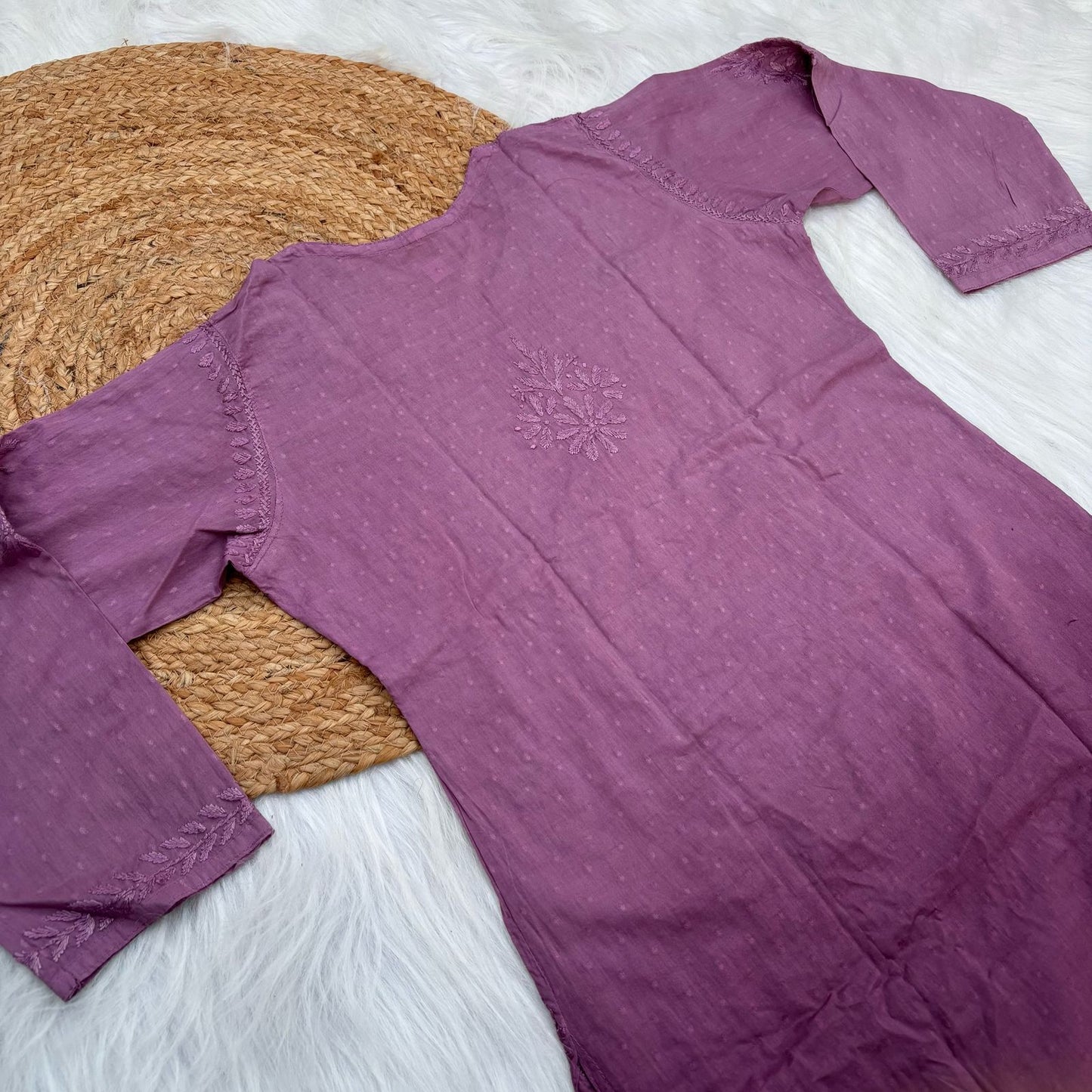 Tamanna Ombre Shaded Dobby Cotton Chikankari Kurti - Wine Colour